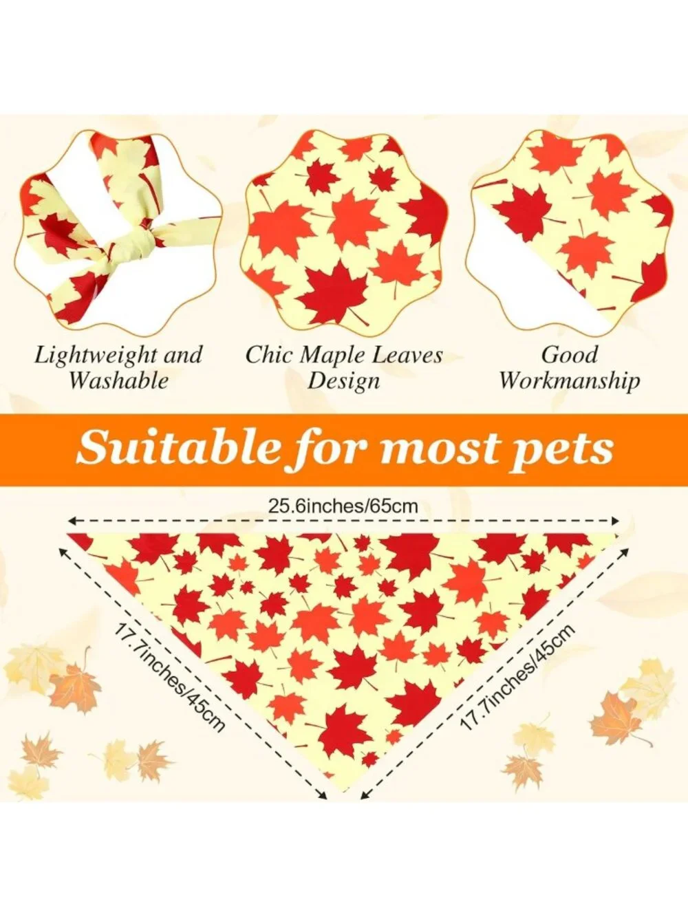 200 Pcs Fall Dog Bandanas - Autumn Maple Leaves, Cute Pet Accessories for Fall